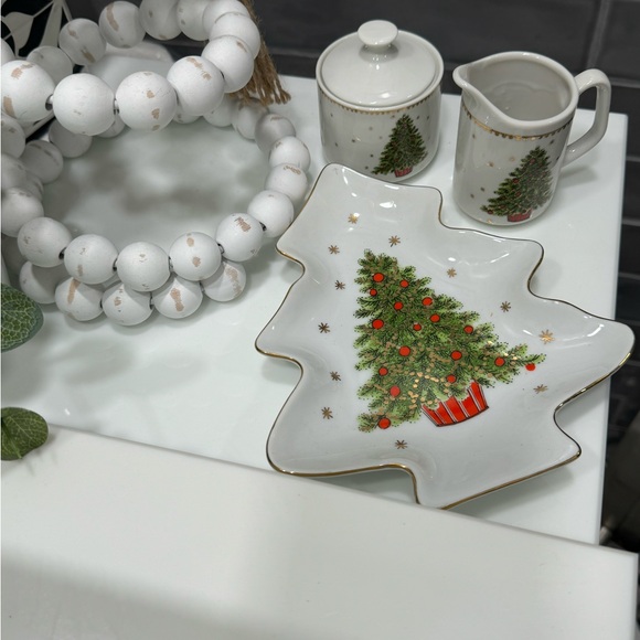 Vintage George Good Japan Christmas Tree Cream and Sugar, and Treat Tray - Picture 2 of 12